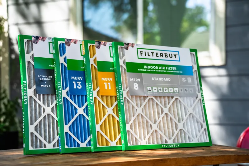 Filterbuy pleated air filters: Activated Carbon + MERV 8, MERV 13, MERV 11 and Standard MERV 8