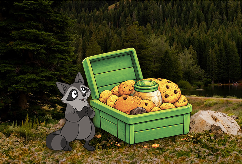 Illustration of an emergency bait kit filled with treats to lure animals back outside
