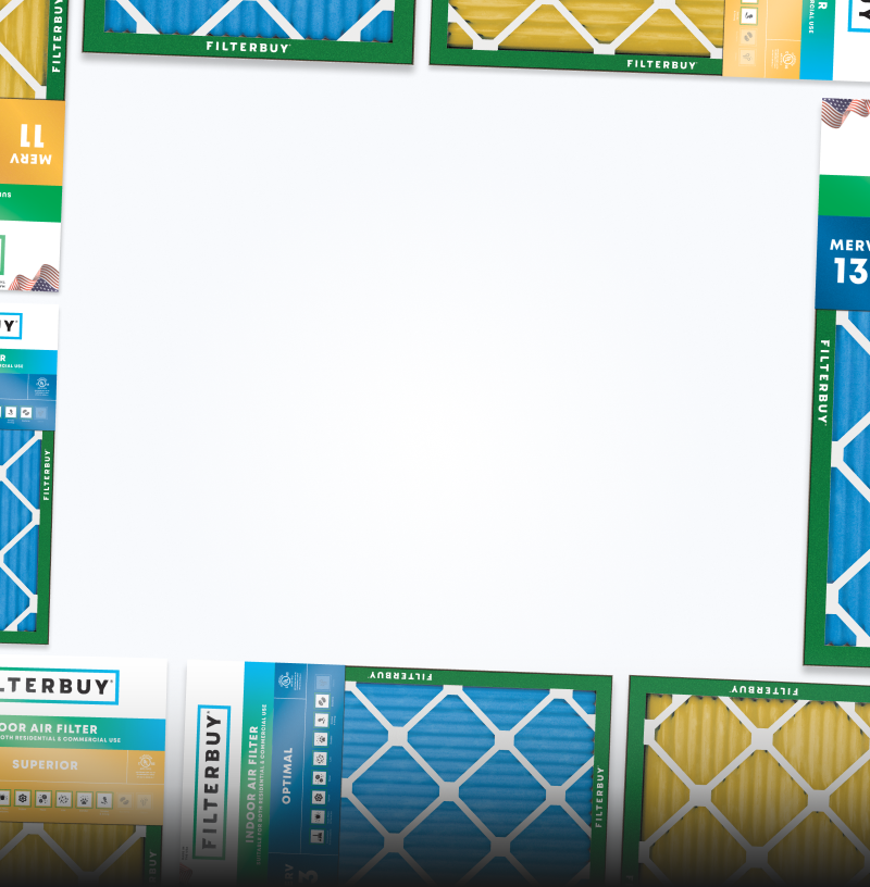 Collection of flat lay Filterbuy MERV 11 and MERV 13 Air Filters in various sizes